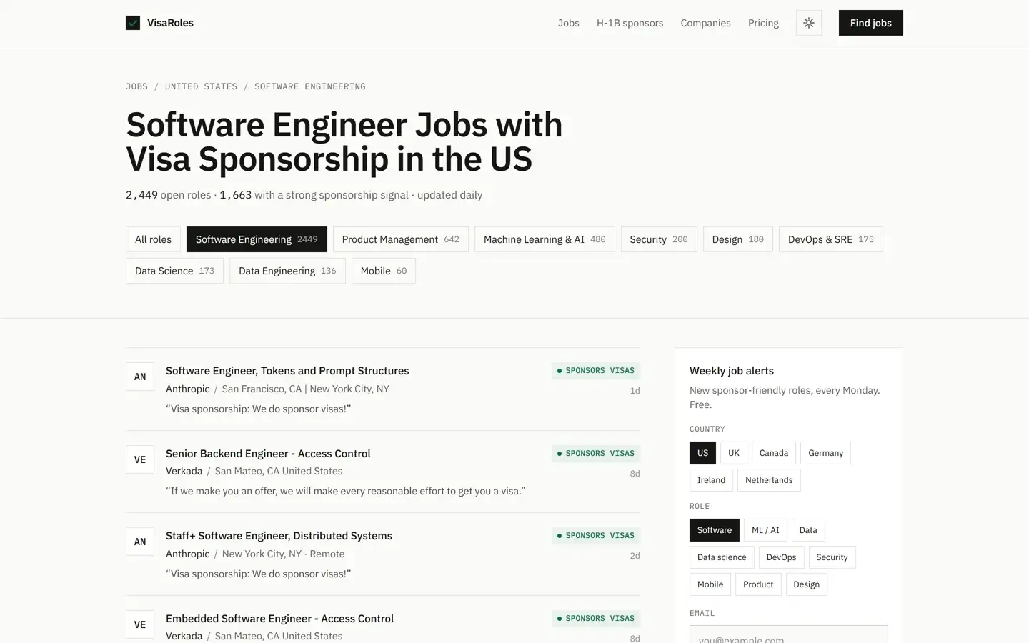 Every role checked: Sponsorship status on every listing, with the proof.